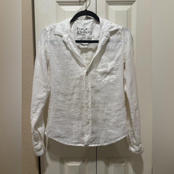 Frank & Eileen Barry Italian Linen Button Down Shirt White , size XS - Picture 8 of 12
